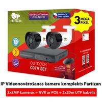 IP vaizdo stebėjimo kameros rinkinys „Partizan“: 3MPix kamera + NVR su POE + 20m UTP kabelis