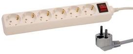 Prailginimo laidas 1,5 m su jungikliu 6 lizdai 3G1.0 baltas 126001