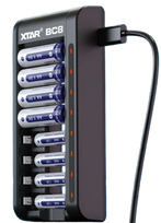 BC8 įkroviklis 8-vietis 1.5V Li-ion ir 1.2V Ni-MH (AA, AAA), USB-C