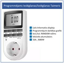 Programuojamas įjungimo / išjungimo laikmatis lizdui / 16A / Didelis informacinis ekranas