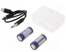 Baterija: Li-Ion | 16340 | 3,6 V | 800 mAh | Ø16,7x36mm | Komplektas: USB laidas