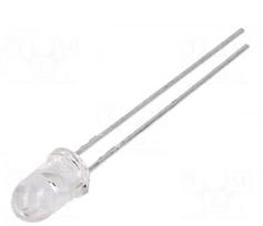 LED | 5 mm | raudona | 5500÷16000mcd | 8° | 20mA | 1,9÷2,4 V | Priekyje: išgaubta