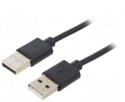Kabelis | USB 2.0 | USB A kištukas, abi pusės | nikeliuotas | 3m | juodas