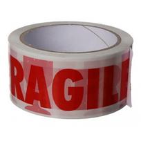 Akrilinė lipni juosta FRAGILE (trapi), 48mm x 66m, balta su raudonu raštu