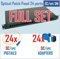Optical switching panel set with cassette | 19" | for 24 ports | SC/UPC adapters | SC/UPC pigtails