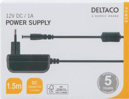 Kintamosios srovės adapteris DELTACO 100-240V AC 50/60Hz iki 12V DC, 1A, 1,5m, juodas / PS12-10B