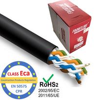 LAN vytos poros kabelis, FRONTLINE, CAT5E UTP, montavimas viduje-lauke, 305m, CPR klasė Eca, juodas