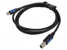 Cable | USB 2.0 | USB B plug,USB C plug | nickel plated | 1m | black