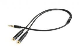 Jungties kabelis Jack 3,5 mm 4 kontaktų kištukas - Jack 3,5 mm lizdas x 2 | 0,2 m | juoda | CCA-417M