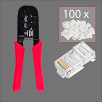 Rinkinys - Universalus užspaudimo įrankis + 100 vnt CAT5E RJ45 kištukai