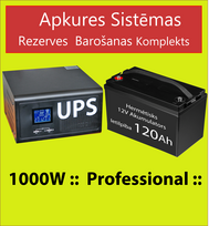 Rinkinys:  Profesionalus Inverteris UPS šildymo sistemai 1000W + 12V 120Ah baterija.