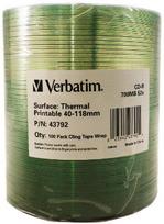 CD-R Verbatim 700MB 52x Thermal Printable No ID Brand (Wrap 100)