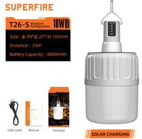 Saulės/USB įkraunama stovyklavimo lempa Superfire T26-S, 500 lm | Akumuliatorius 4800 mAh | Iki 25m2