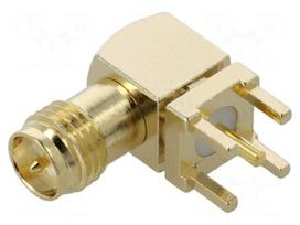 Connector: RP-SMA | socket | male | angled | THT | on PCBs | PTFE