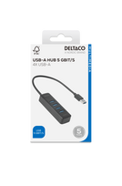 USB-A šakotuvas DELTACO, 5Gbit/s, 4x USB-A, plonas, juodas / UH-734 / 1902425