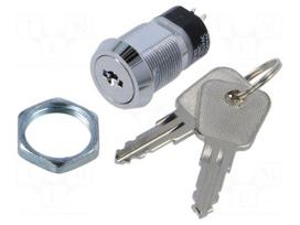 Switch: key switch | Stabl.pos: 2 | OFF-ON | DPST | Cutout: Ø19mm | 90°