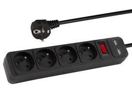 Prekės namams // Ilgintuvai // 98-778# Przedłużacz sieciowy pr-470wsp/usb 4-gniazda+usb z uziemieniem+wyłącznik 3m czarny 3x1,5mm