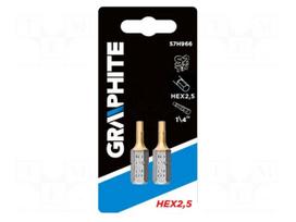 Screwdriver bit | hex key | HEX 2.5mm | 1/4" | Overall len: 25mm