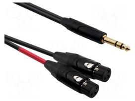 Cable | Jack 6,3mm plug,XLR female 3pin x2 | 1m | black | PVC