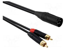 Cable | RCA plug x2,XLR male 3pin | 0.3m | black | PVC