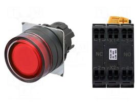 Switch: push-button | 22mm | Stabl.pos: 1 | NC + NO | red | LED | IP66