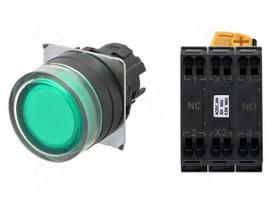 Switch: push-button | 22mm | Stabl.pos: 2 | NC + NO | green | LED | IP66