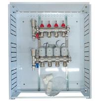 Grindinio šildymo kolektorius 4 kontūrų su terminėmis pavaromis NC AC230V ir debitomačiais