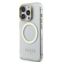 Guess IML Gold Outline Stand Camera Frame MagSafe Case for Apple iPhone 15 Pro