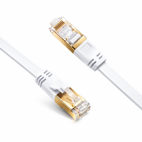 CAT7 LAN plokščias ekranizuotas S/STP jungiamasis kabelis (patch cord), 10Gbps, 600MHz, 3m, baltas