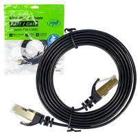 CAT7 LAN plokščias ekranizuotas S/STP jungiamasis kabelis (patch cord), 10Gbps, 600MHz, 5m, juodas