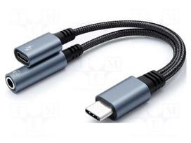 Cable | Jack 3.5mm socket,USB C socket,USB C plug | 0.1m | black