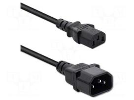 Cable | 3x0.75mm2 | IEC C13 female,IEC C14 male | PVC | 1m | black | 10A