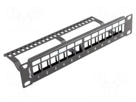 Patch panel | Keystone | black | Number of ports: 12 | 10" | rack 10"