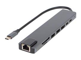 Nešiojamieji kompiuteriai, užrašų knygelės, priedai // Nešiojamųjų kompiuterių priedai // 86-077# Rozgałęźnik usb-c hub rj45 + hdmi 100w k-08