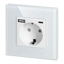 Įrankiai ir matavimo prietaisai // Įrankių, priedų naujienos // Gniazdo pojedyncze 2P+Z, Schuko, USB-A + USB-C, wyjście 5VDC max. 3A, biały