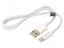 Cable | USB 2.0 | USB A plug,USB C plug | 500mm | white | 480Mbps | 60W