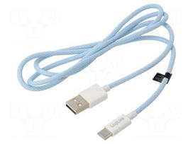 Cable | USB 2.0 | USB A plug,USB C plug | 1m | blue | 480Mbps | textile