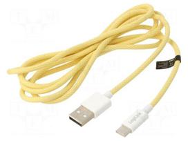 Cable | USB 2.0 | USB A plug,USB C plug | 1.5m | yellow | 480Mbps | 60W