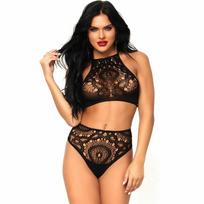 Leg Avenue Leg Avenue 2-Piece Crochet Lace Set Black M/L - Crop Top & High Waist Thong