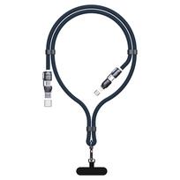 Kabelis Su Dirželiu 4in1 Usb-c Su "iphone Lightning" Usb-a Adapteriais - Mėlynas