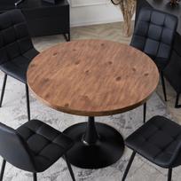 Loft Style Dining Set – Ąžuolo/juodos spalvos stalas su veliūro kėdėmis