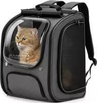 Pecute katės transportavimo kuprinė su langeliu, tinklinė, 42x32x26 cm, pilka, PB-SCB01