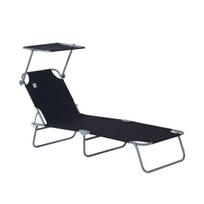 Sulankstomas gultas su stogeliu 187x58x36 cm juodas balkonui terasai 1 vnt