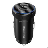 Automobilinis Įkroviklis - SWISSTEN - Greitas Įkrovimas 20W - 2x USB-C - Power Delivery - Kompaktiškas Juodas