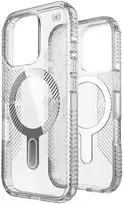 Speck Presidio Perfect-Clear Grip ClickLock & MagSafe – dėklas, skirtas iPhone 16 Pro (skaidrus / chromo apdaila / ramus sidabras)