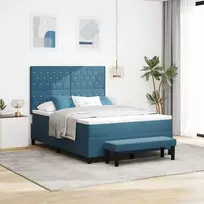 Kiemas lova su pagalve Tamsi mėlyna 200 x 140 cm Aksomas