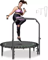 Sulankstomas mini batutas, 129.54 cm fitneso batutas, vidaus treniruočių batutas su reguliuojama rankena, suaugusiųjų atšokimo treniruoklis, tylus sodo treniruoklis