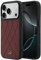 Raudonas dėklas Mercedes-Benz Leather with Crossed Lines MagSafe iPhone 17 Pro Max