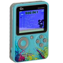 Miniatiūrinė retro elektroninė delninė žaidimų konsolė su 500 žaidimų, mėlyna