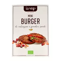Augalinės kilmės mini burgeriai su baklažanais ir džiovintais pomidorais